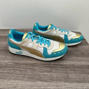 PUMA RS-100 invention blue-gold men's collectable activewear trainers.  9